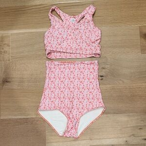 June loop high waisted 2 piece swim suit orange floral women’s size medium